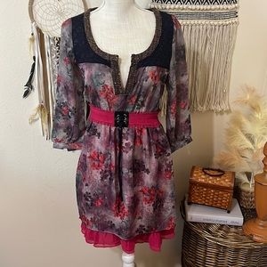 LuLumari Anthropologie Mini Peasant Style  Dress/ Size Small